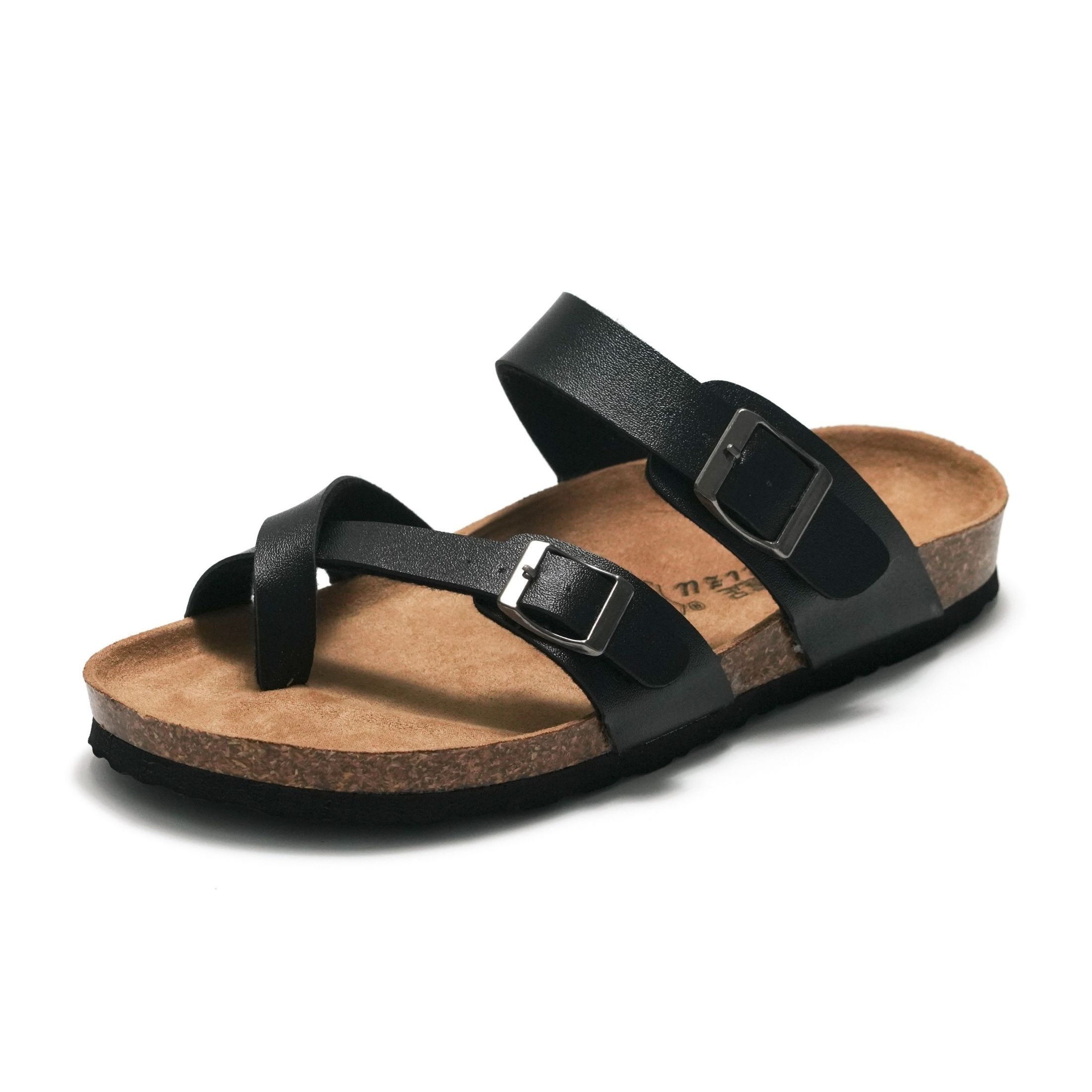 

Womens Strappy Slip-on Slides Adjustable Buckle Cork Footbed Slide Sandals With Comfortable Arch Support Outdoor