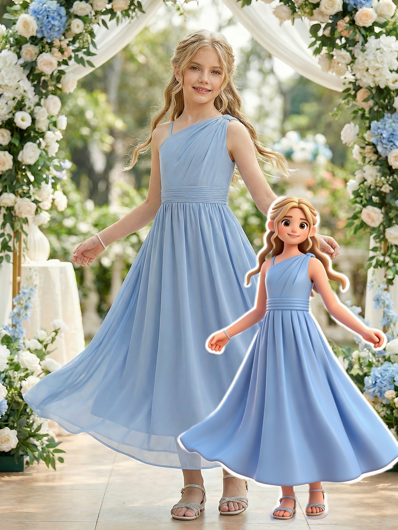 teal childrens bridesmaid dresses Skye Satin Dress main image 1