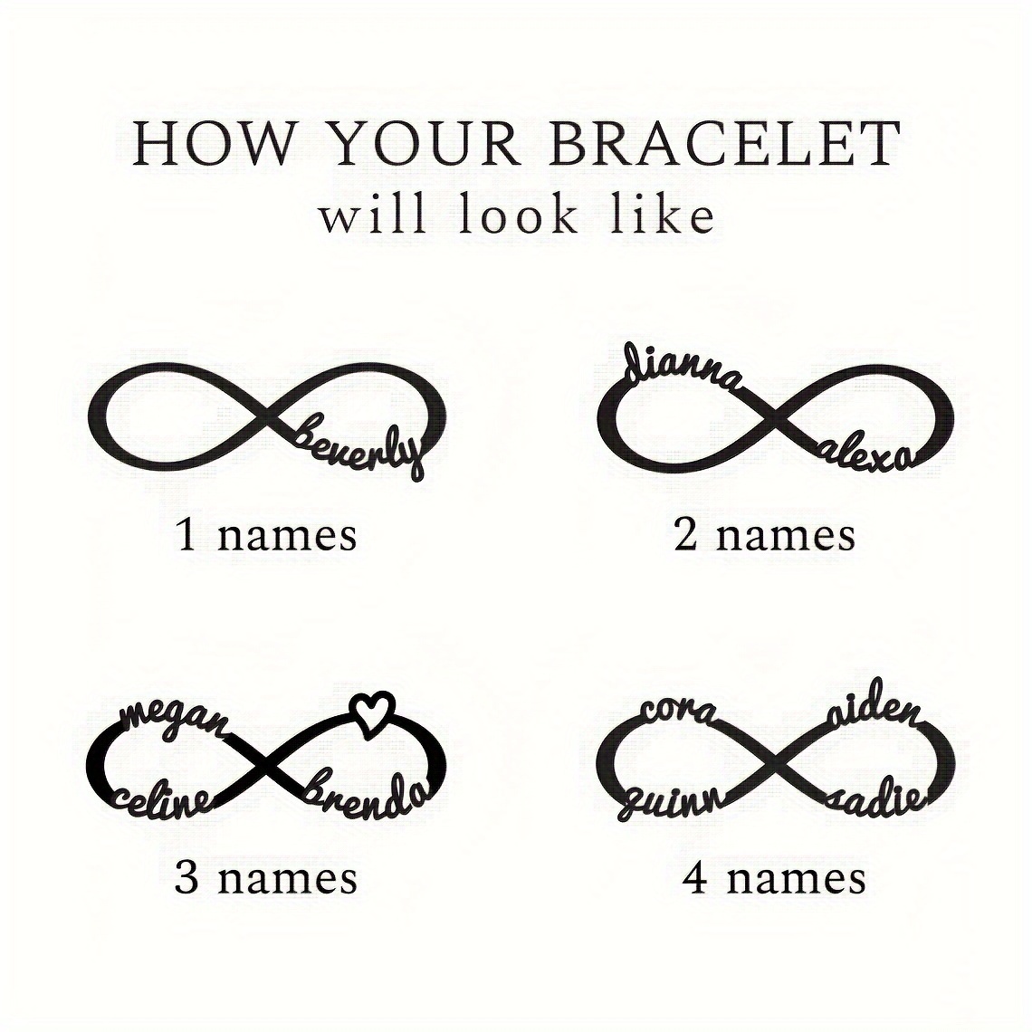 Personalized Mom Infinity Rope Bracelet with 1-4 Names