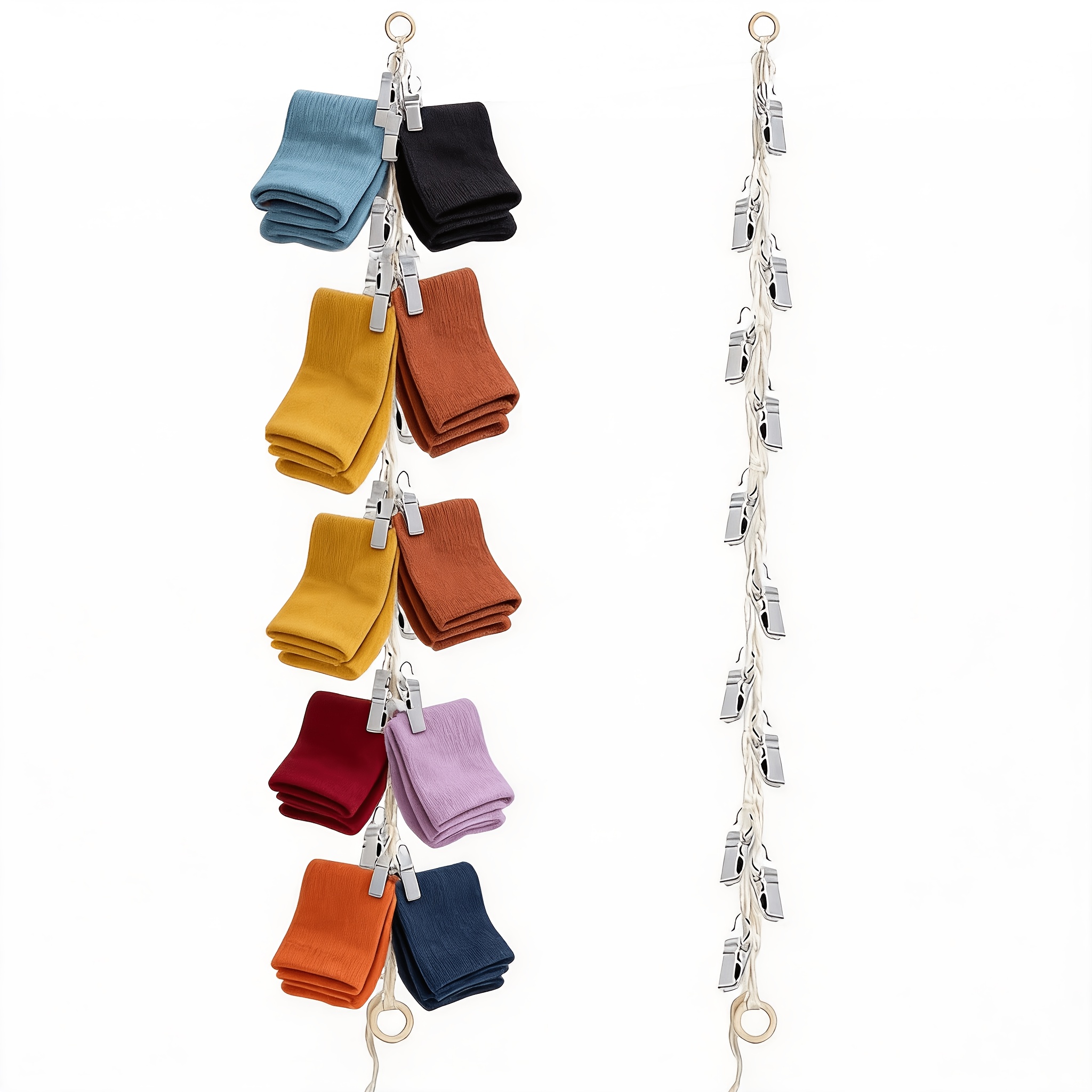 Image of Animal Storage Hammock Corner - Hanging Holder With Metal Clips, Boho Organizer Chain For Hanging Hats Socks Holiday Cards
