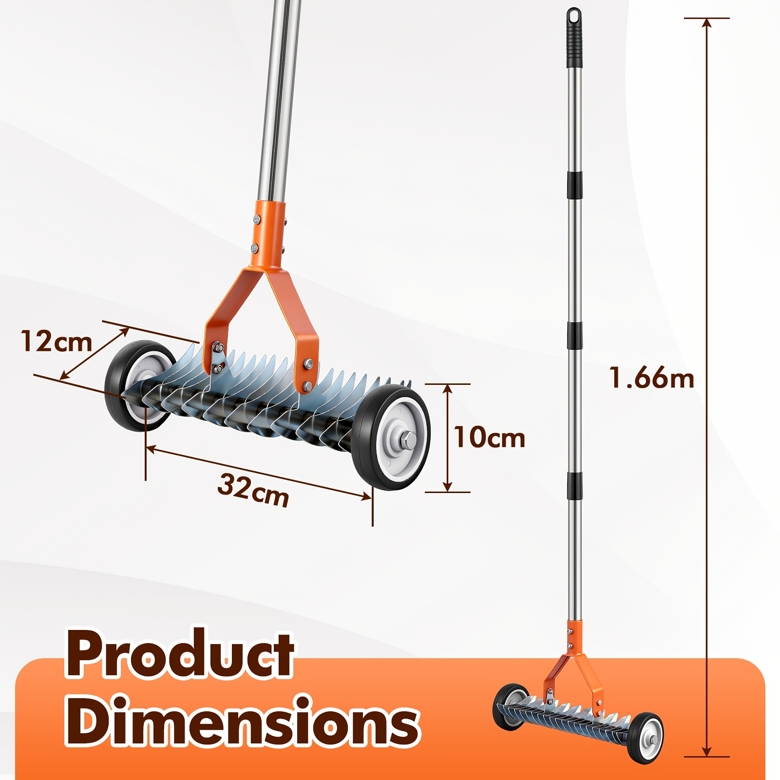 Image of Weeder, Handheld Lawn Mower, Lawn Roller, Removes Leaves And Grass Clippings, Telescopic Handle, Locking Mechanism