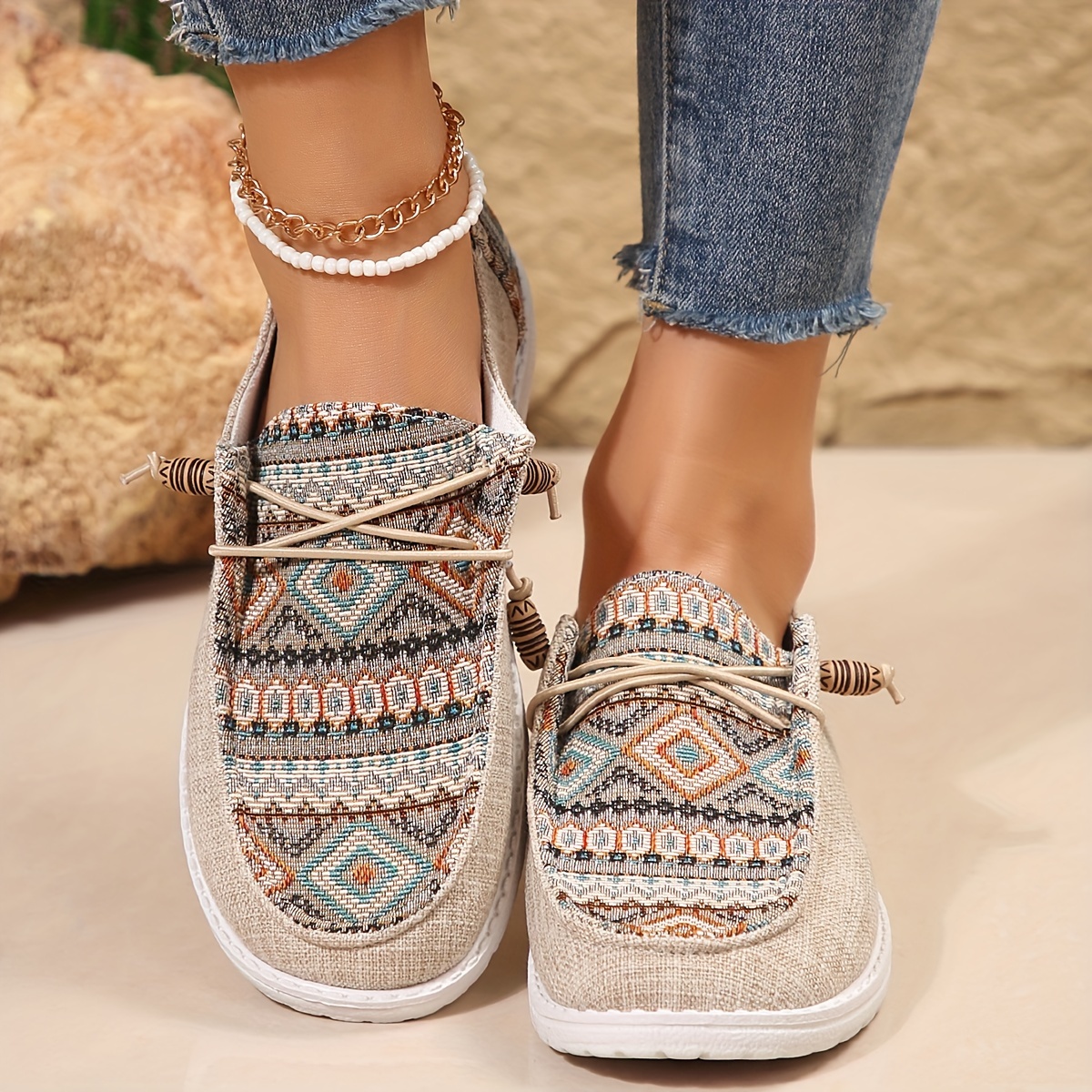 

Women's Ethnic Style Printed Canvas Shoes, Casual Lace Up Outdoor Shoes, Lightweight Low Top Sneakers