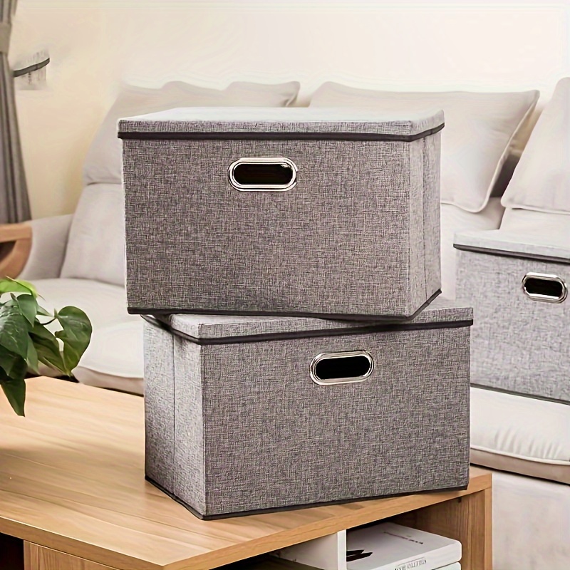 

2pc Large Foldable Storage Box With Lid Linen Fabric Foldable Storage Box Organizer Container Basket Cube With Lid Suitable For Home Bedroom Closet Office Nursery