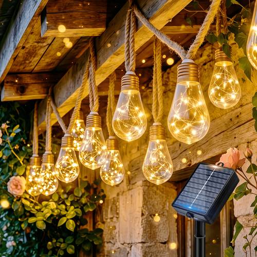 item picture 1pack solar outdoor smart strip 5 6 7 6 11 6m hanging vintage rope s 10 15 25 bulbs 12 ing auto sensor switch for wedding fence courtyard summer holiday christmas decor