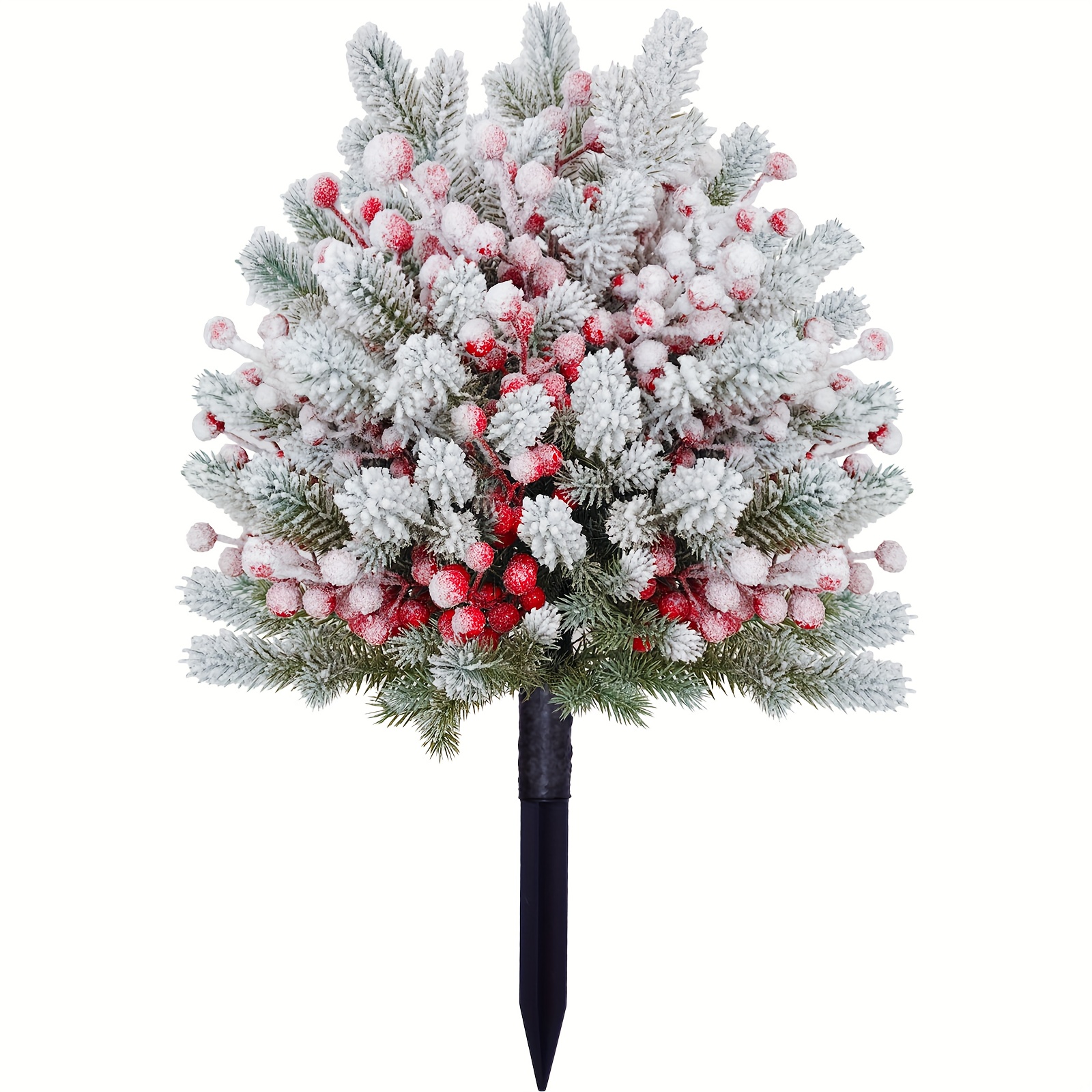 Image of 23 Inch Snow-dusted - Realistic Plastic Pine Needles With Frosted Finish & Vibrant Berries For Outdoor Christmas Yard, Garden Decor. Weather Resistant & !christmas Tree