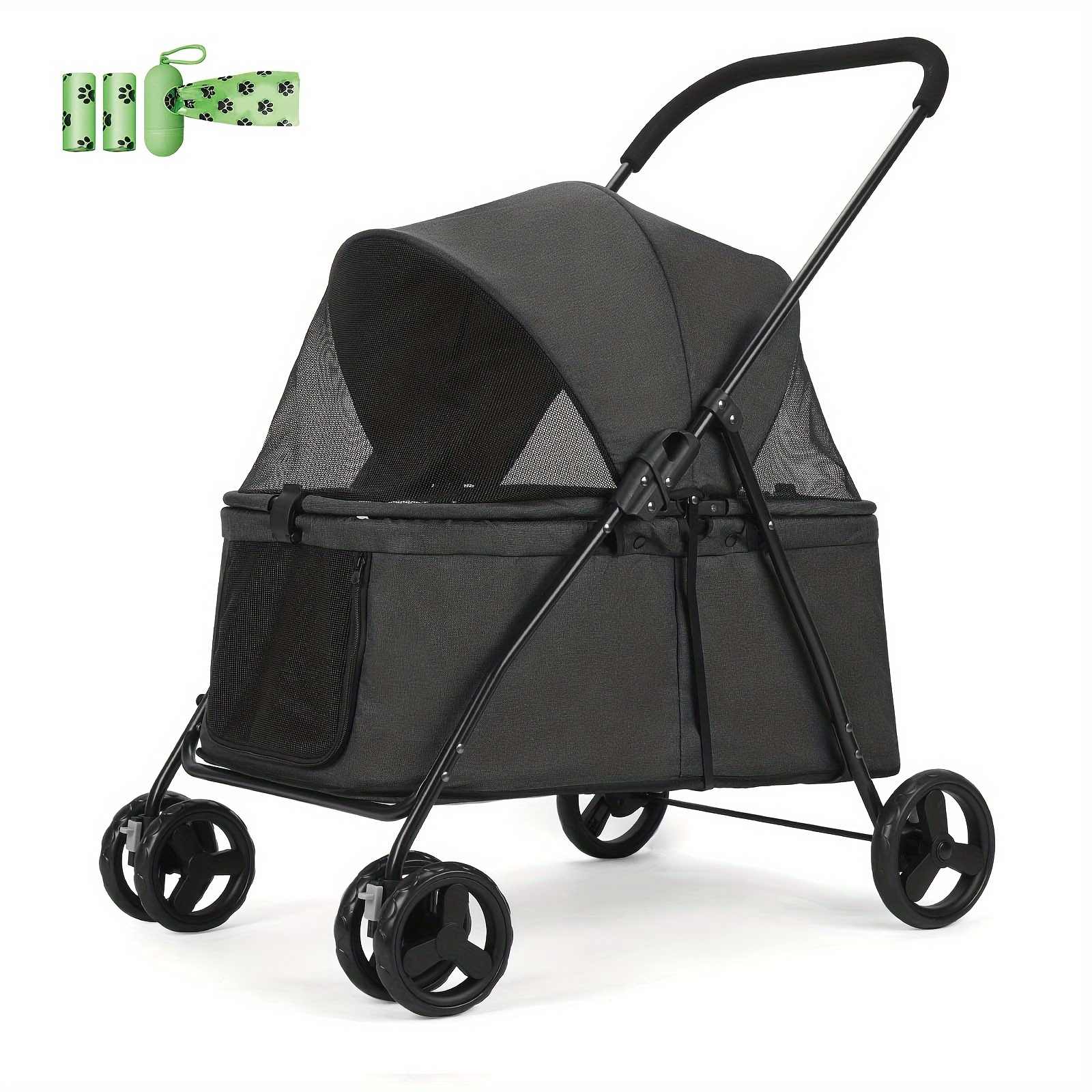 TEMU Pet Stroller 4 Wheels Stroller, Pet Folding Stroller, Foldable Cage Jogger Stroller Holder With Shock Absorption,, Breathable And Mesh For