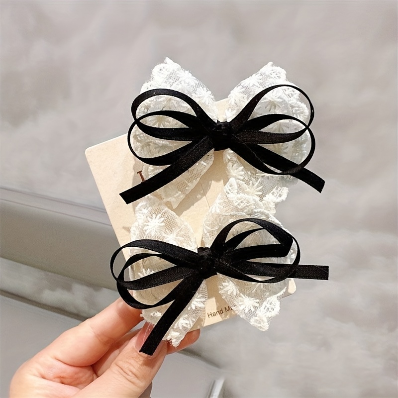 2pcs of lace ribbon bow hair for little elegant lace hair clips handmade high end side hairpins   decorations Product details 2