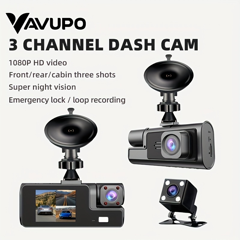 

1080p 3-channel Dash Cam With Front, Rear, And Inside Cameras, Ir Night Vision, Loop Recording, 5.08cm Ips Screen, Car Dvr Black Box - Vavupo, Car Dvr Camera, 3 Lens