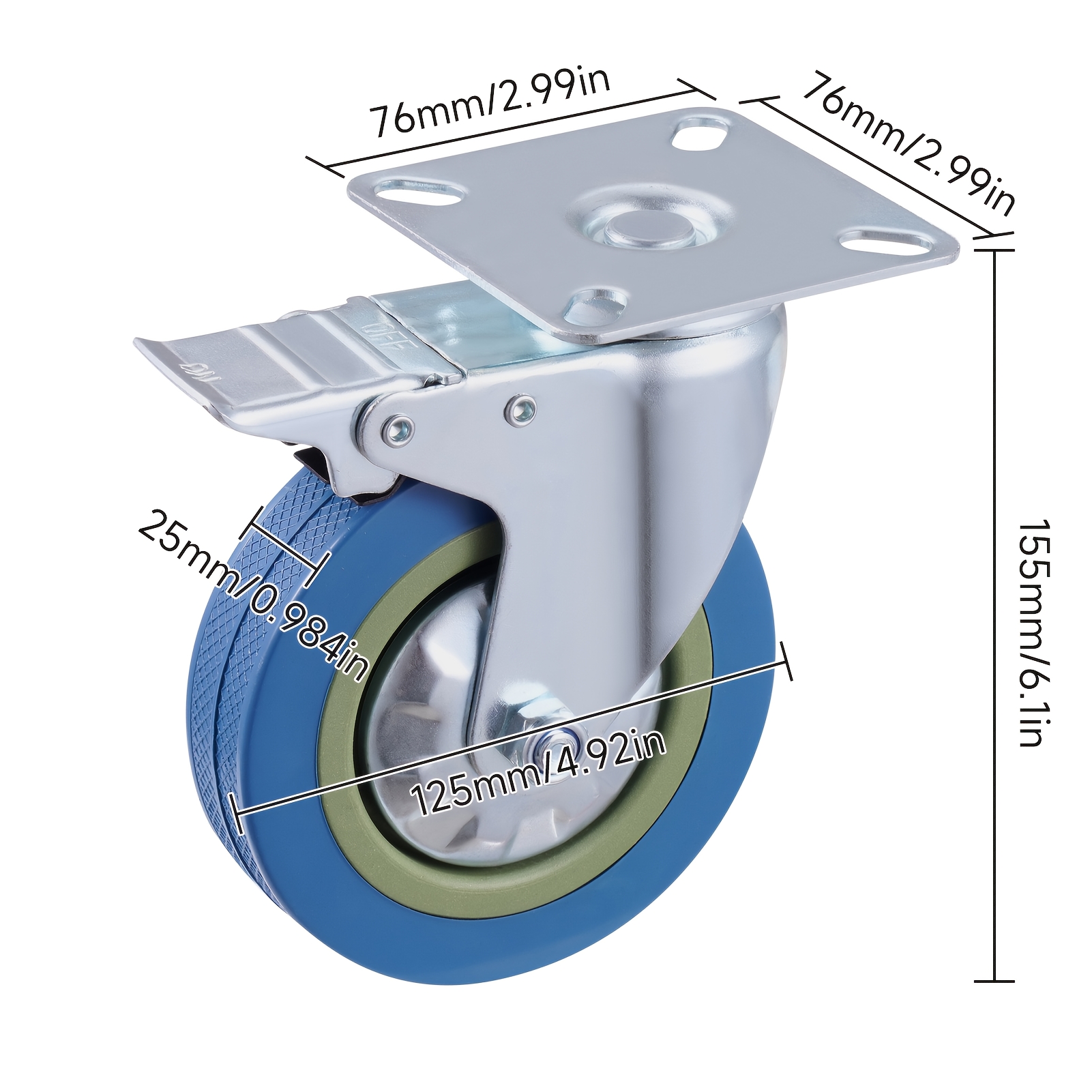 4pcs Heavy Duty Steel Swivel Caster Wheels, Pvc Casters, Silent, 360° Rotatable, With Dual Locking Brake, For Trolleys, Furniture, With Screws, 2 Brakes 2swivel