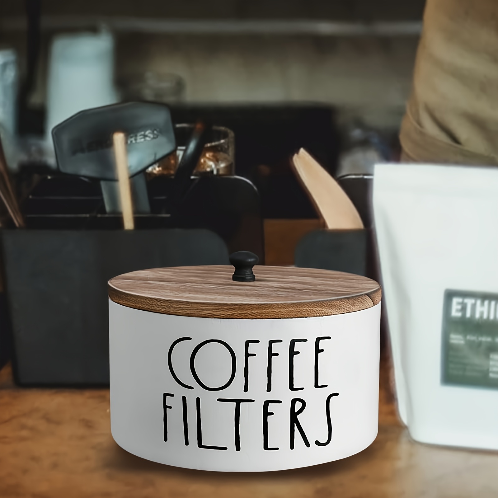 1pc Rustic Wooden Coffee Filter Holder With Lid - Durable And Easy-to-clean Filter And Accessory Storage Container For Kitchen Countertop Decor, Decorative Box