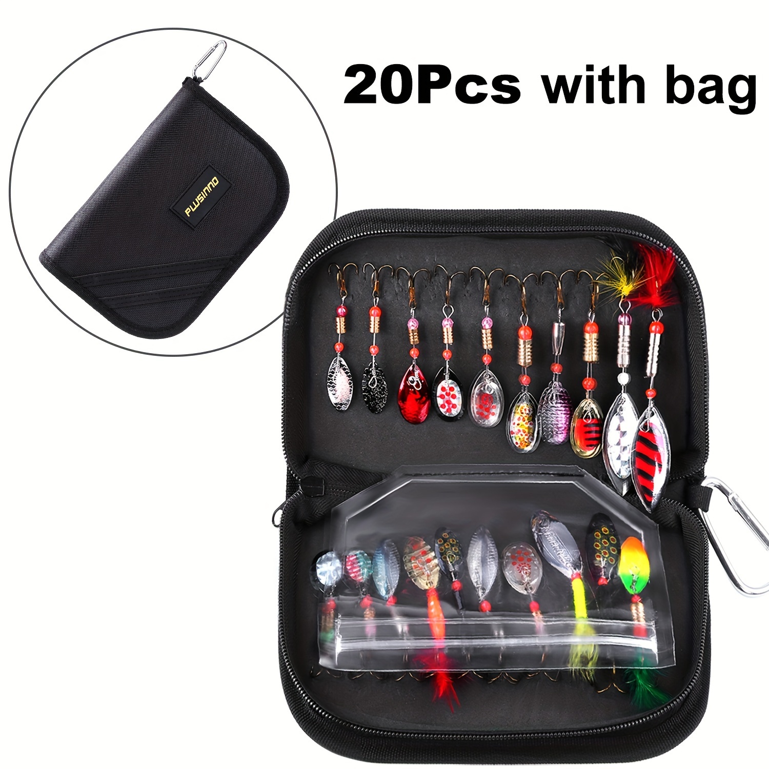 

Plusinno Fishing Lures For Bass 20pcs Spinner Lures With Portable Carry Bag, Bass Lures Trout Lures Hard Metal Spinner Baits Kit