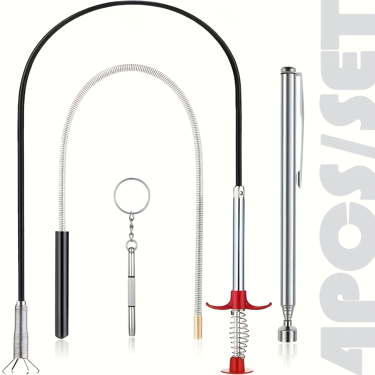 TEMU Set attrezzi per pickup, cacciavite multifunzione 3-in-1 con portachiavi portatile, attrezzo di pickup a retrattile a penna, pickup magnetico,