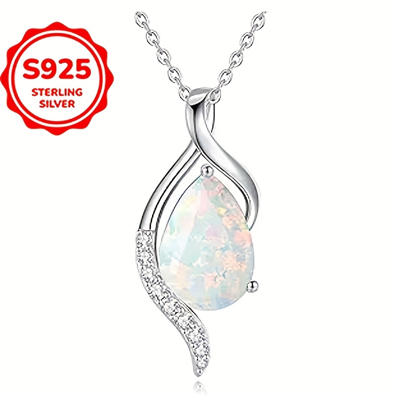 Women's S925 Silver Infinity Symbol Pendant Necklace, Opal Design