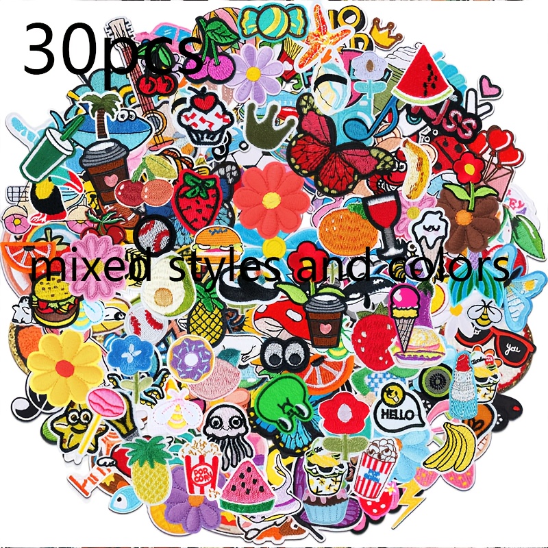 TEMU 30pcs Colorful Embroidered Patches Sew Or Iron On Designs Vibrant Fruits Animal Cartoon Jeans Jackets Vest Hoodie