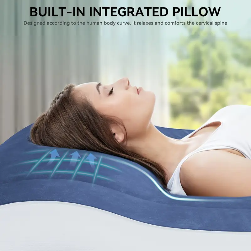 air mattress with built in pump 17 high raised inflatable bed portable foldable self inflating airbed with non slip bottom carry bag 800lb capacity blue white pvc for travel indoor outdoor use ideal for Product details 1