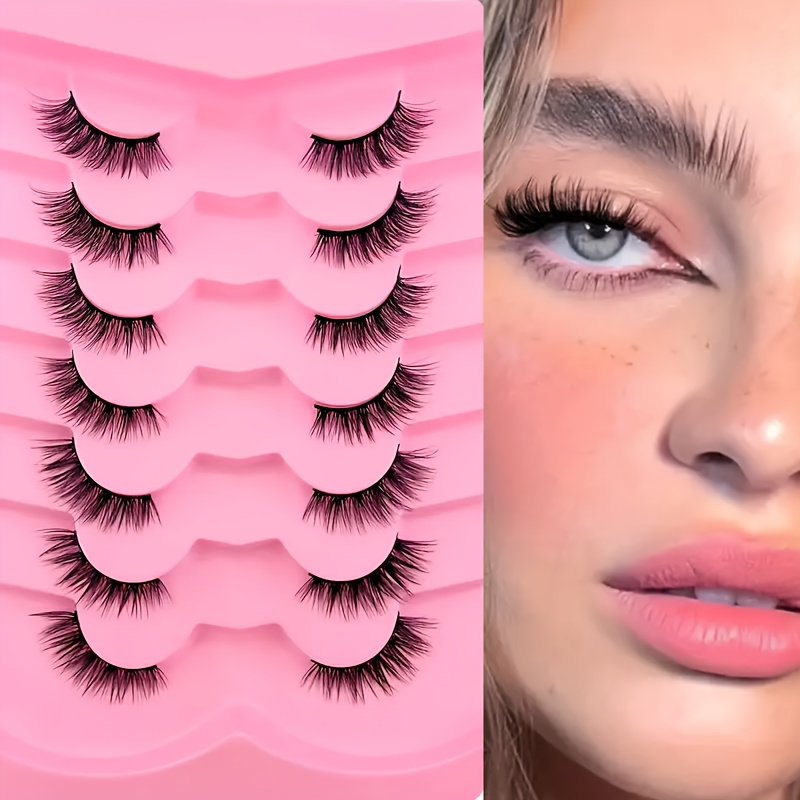 7 Pairs Half Lashes 12mm Natural Look Wispy Cat Eye Lashes False Eyelashes End Elongated Lashes Fluffy Short Mink Lashes Sets