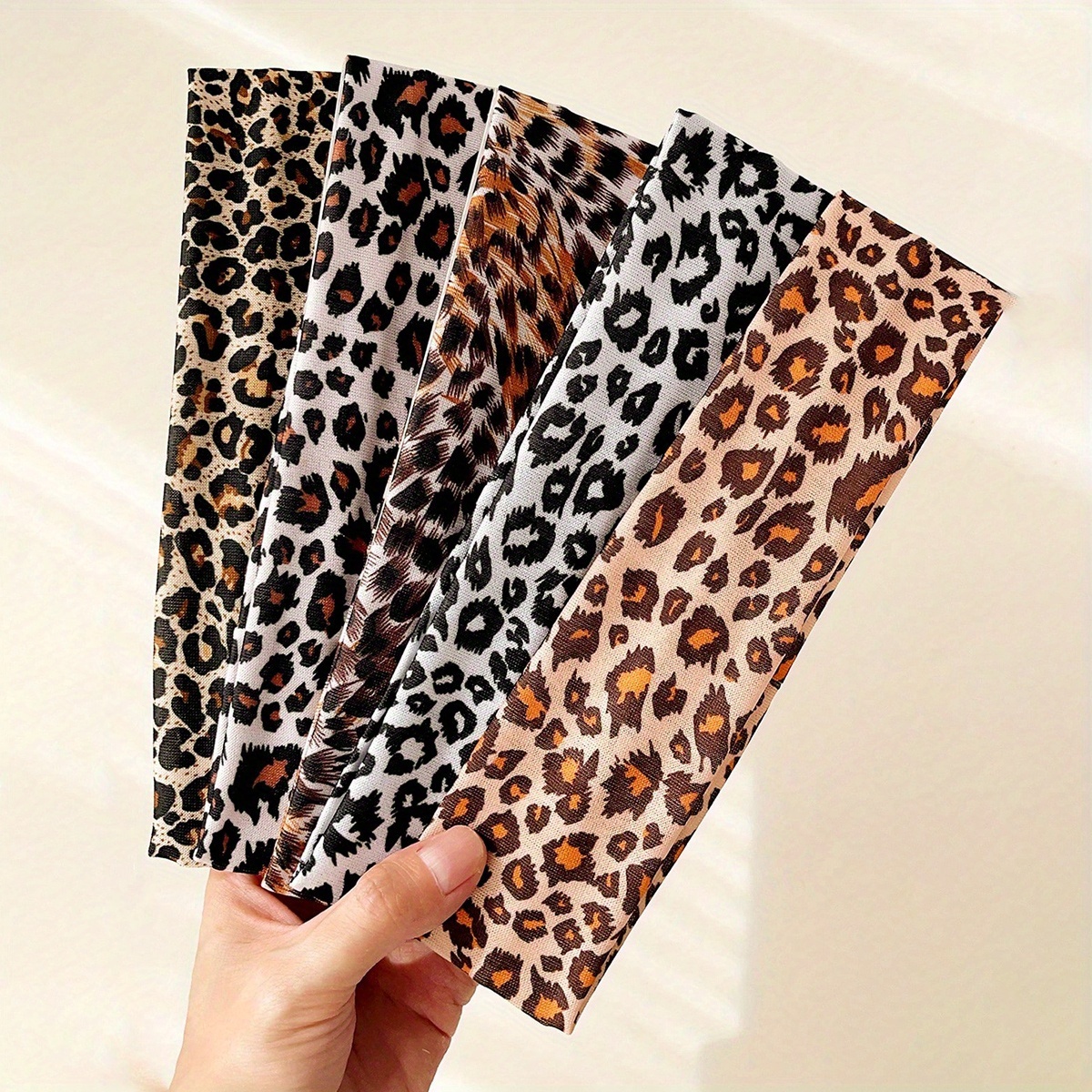 TEMU 5pcs Set Women's Fashion Leopard Print Hair Additions Sports Headband, Yoga Running Pilates Sweat-absorbing Tying Headband. Suitable For Wear Or