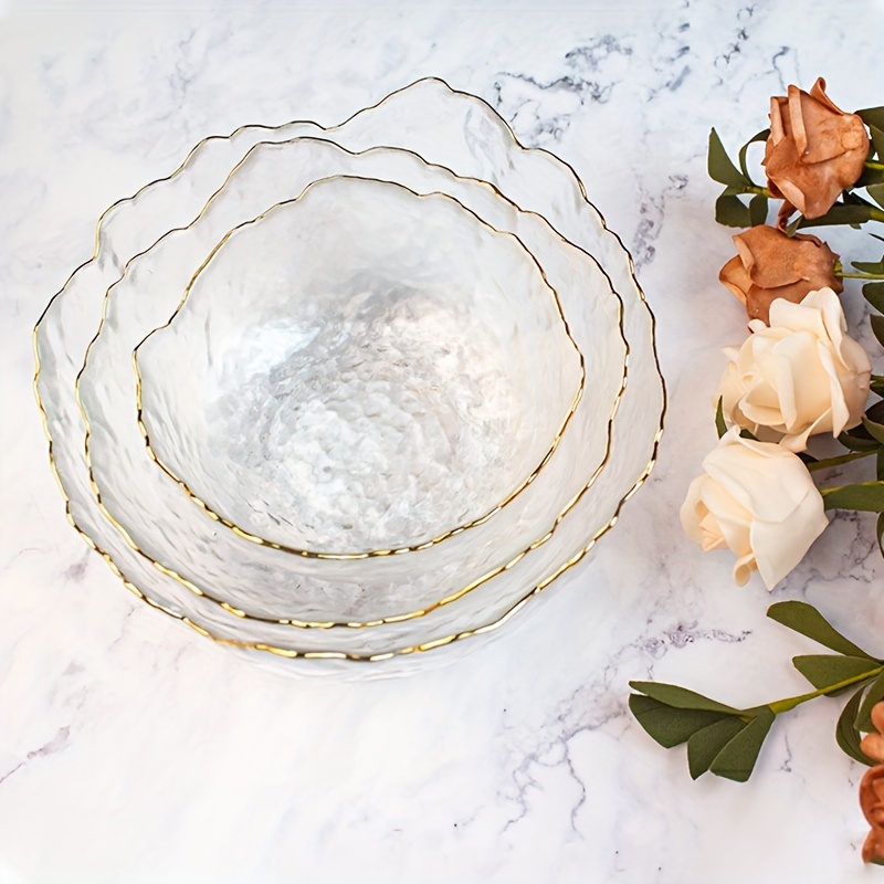 E-shop 3 Stück Große Transparente Salatschüssel mit Unregelmäßiger Hammerstruktur – Schüssel geeignet für Desserts, Eis, Salate – Elegante