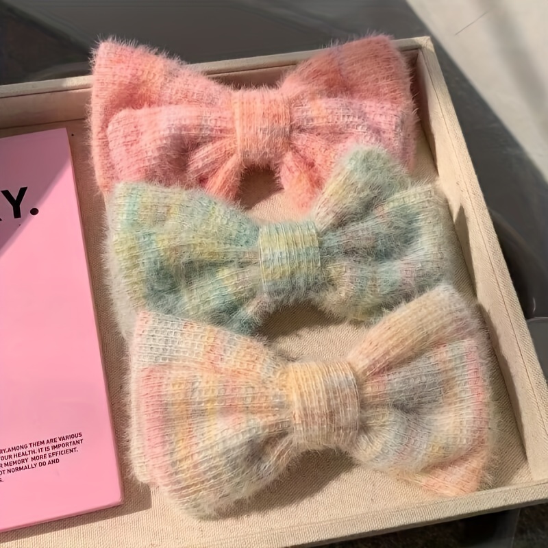 

Elegant Plush Bow Hair Clip - Soft Knit Gradient Ice Cream Colors, Cute & Chic Accessory For Women And Girls