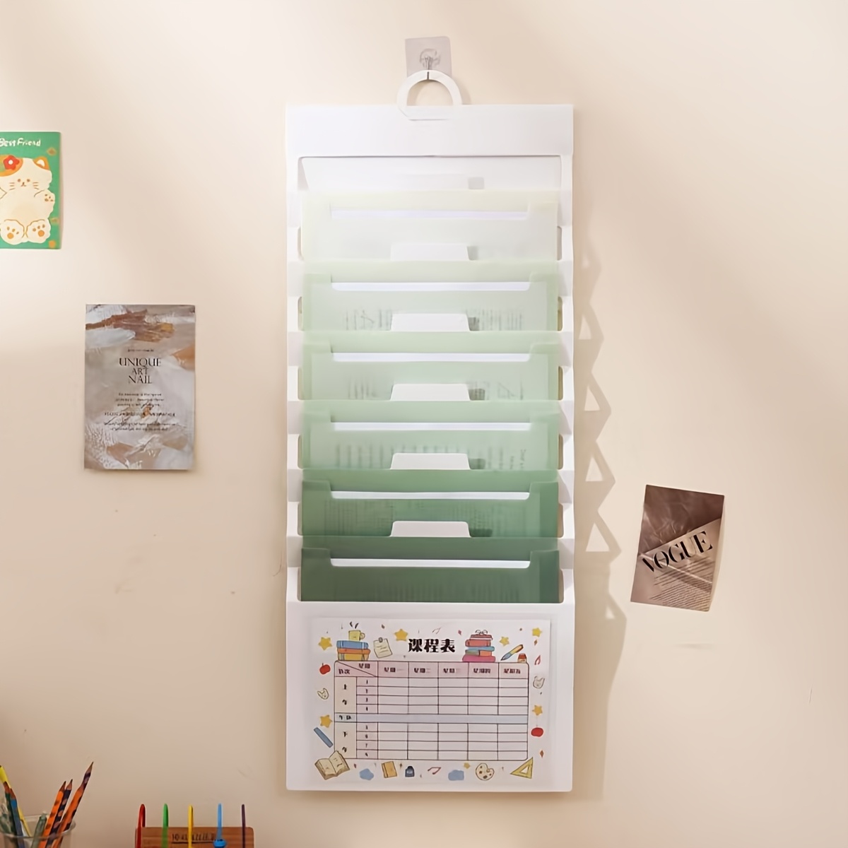 Image of 1pc School And Office Supplies Folder With Compartments, A4 Size, White With Colorful/gradient Hanging Expandable Sorting Folder For Home, Featuring Multi-colored Pockets