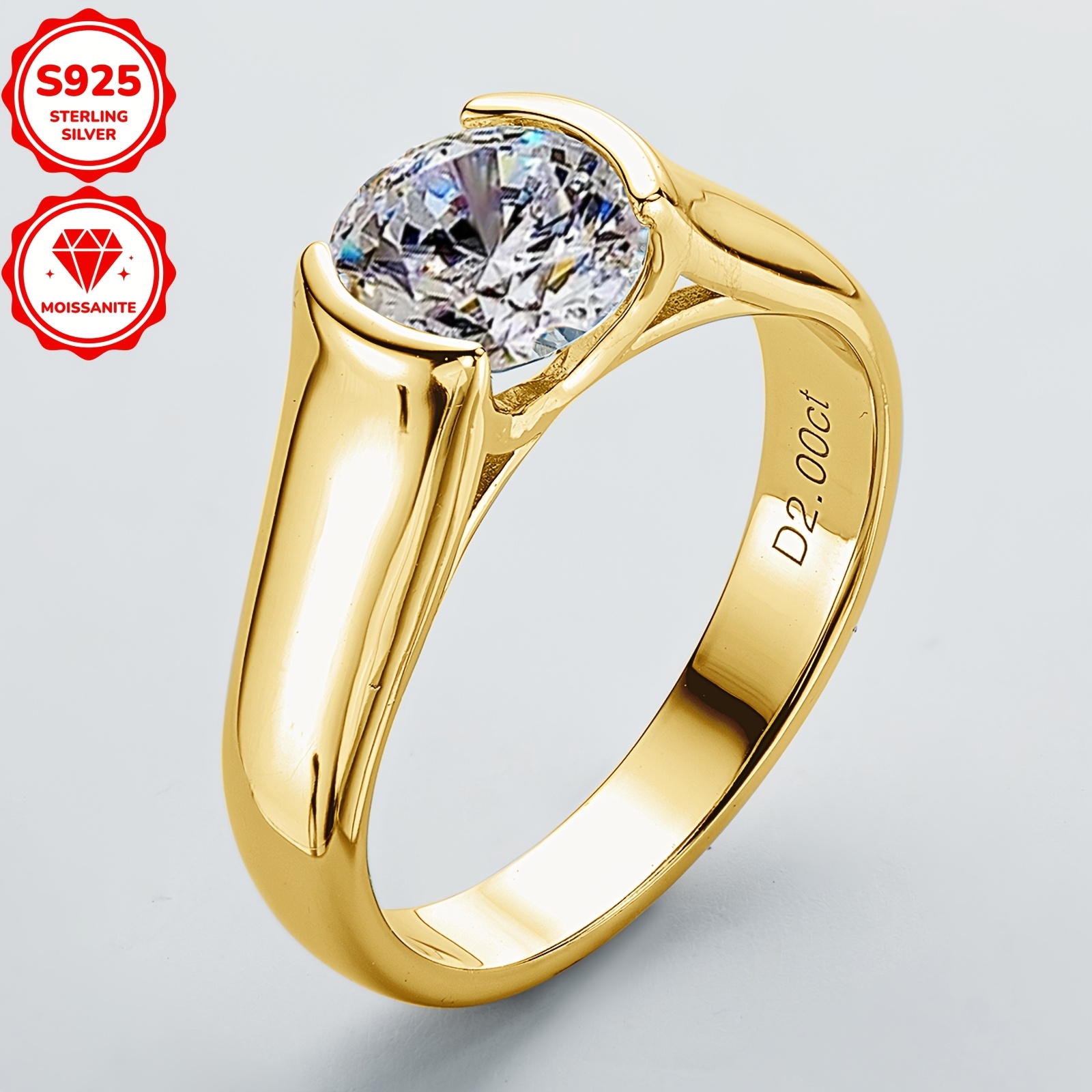 2CT Moissanite Engagement Ring, Classic Design, 925 Sterling Silver