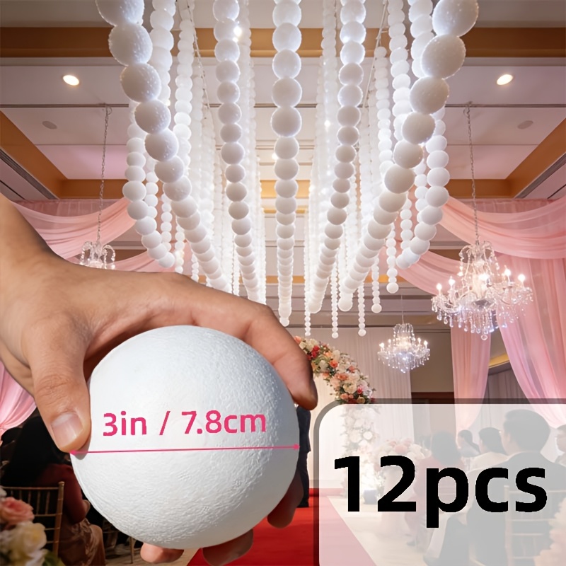 TEMU 12pcs Pack White Eps Foam Balls Suitable For Wedding Wreaths, Christmas Tree Decorations, 3d Paintable Craft Spheres - Odorless Safe Paintable