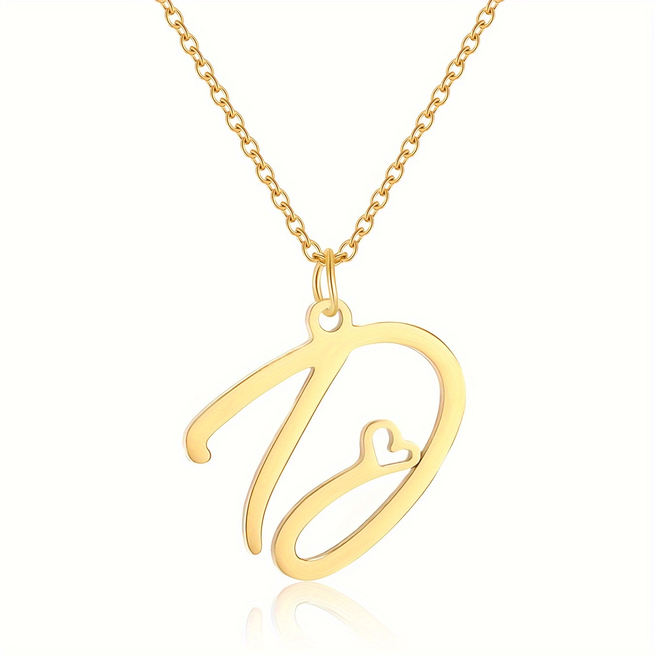 Women's Golden Initials Love Heart Pendant Necklace