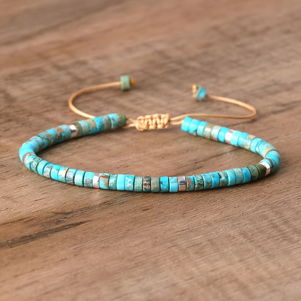 

1pc Minimalist And Exquisite Style Beaded Bracelet Natural Turquoise Gemstone Bracelet Women's Crystal Exquisite Bracelet For Wearing