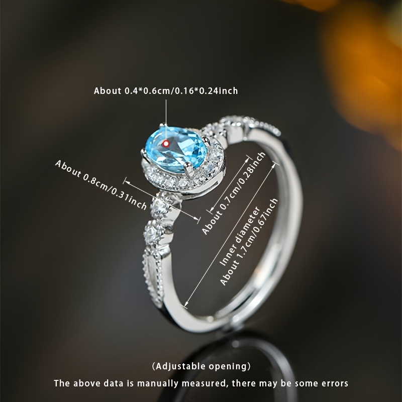 S925 Topaz Open Ring, Adjustable Women's Ring