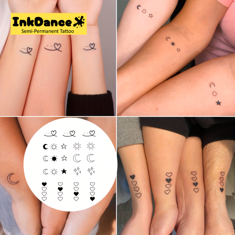 Image of Inkdance Semi-permanent Tattoos - Waterproof, Long-lasting Fake Tattoos With Wings, Hearts, Sun, Moon & Flowers Designs - Realistic Plant-based Formula