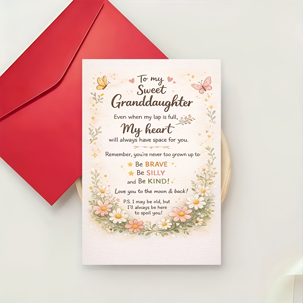 TEMU 1 Greeting Card + 1 Envelope Sweet Granddaughter Birthday Card From Grandma, Inspirational Card, Encouraging Gift For Granddaughter On Special