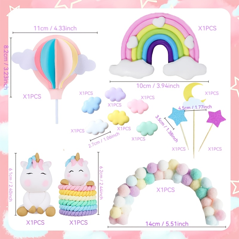 TEMU Décorations de gâteau licorne 14 pièces, décorations de gâteau d'anniversaire, toppers de gâteau licorne, décorations de gâteau macaron,