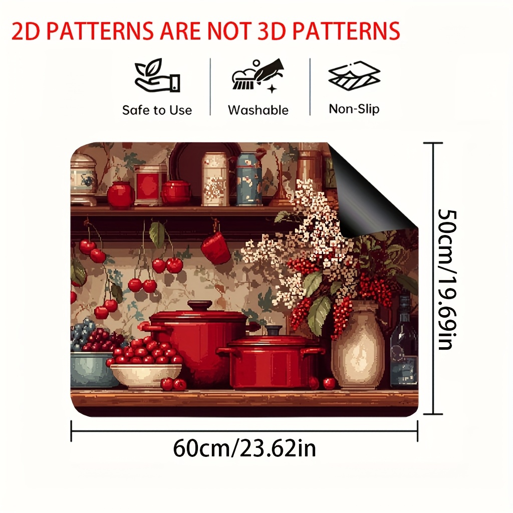 TEMU 1pc, 2d Flat, Rustic Kitchen Red Decor Stove Protector Pad, Drying Dish Mat, Oven, Washer, Dryer, Mouse Pad, Kitchen Decor, 2d Flat