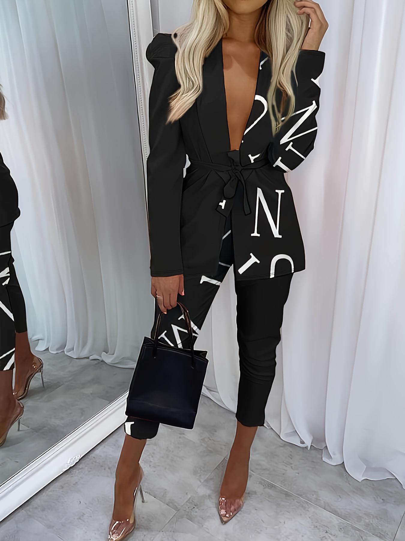 TADUM™ - Cozy Long Sleeve Turtleneck Top and Wide Leg Pants Set