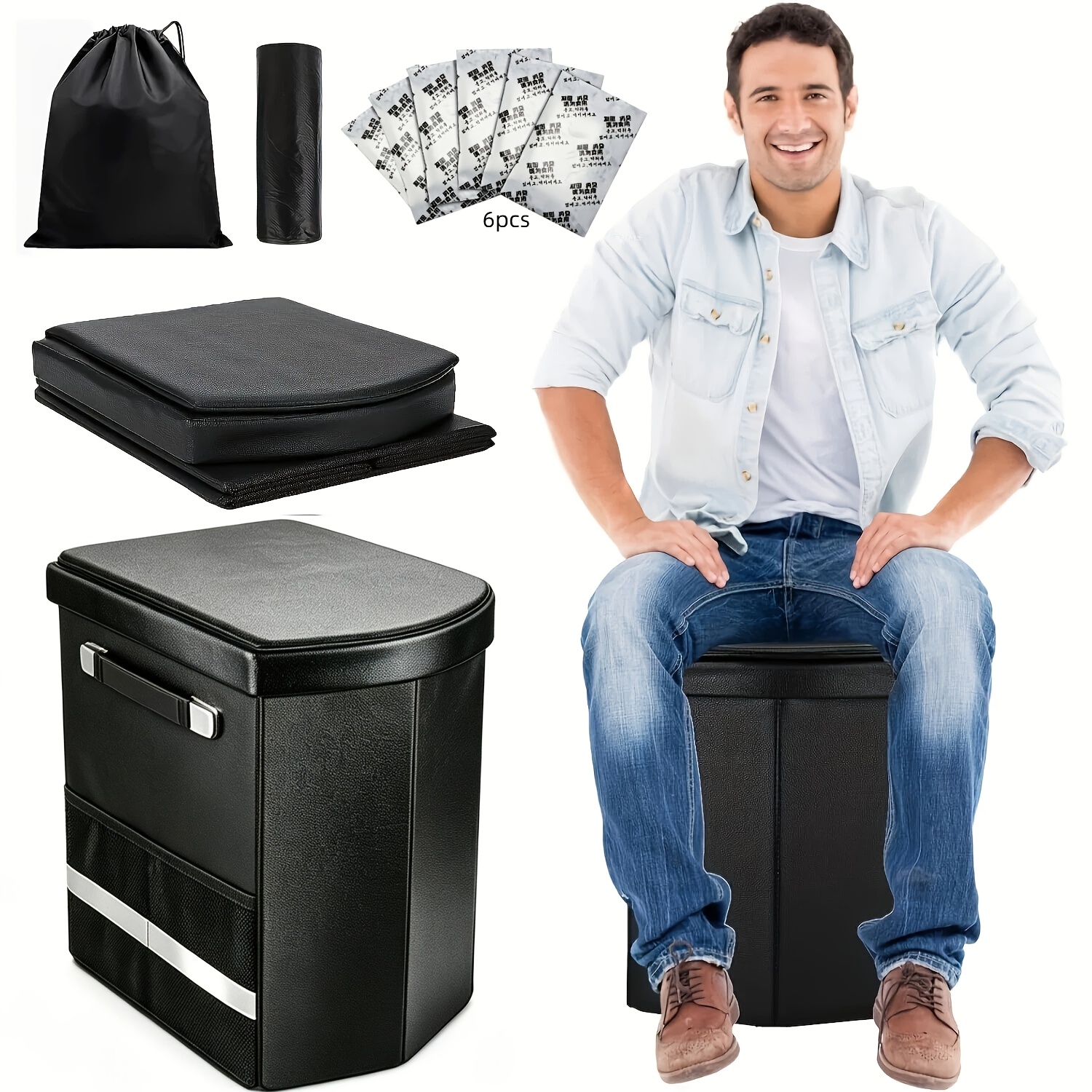 Xl Portable Toilet For Adults, 16.5'' Tall Camping Toilet With Lid & Convenient Carry Bag, Portable Potty For Camping, Hiking, Car Travel, Truck, Rv, Boating, Road Trips, Beach