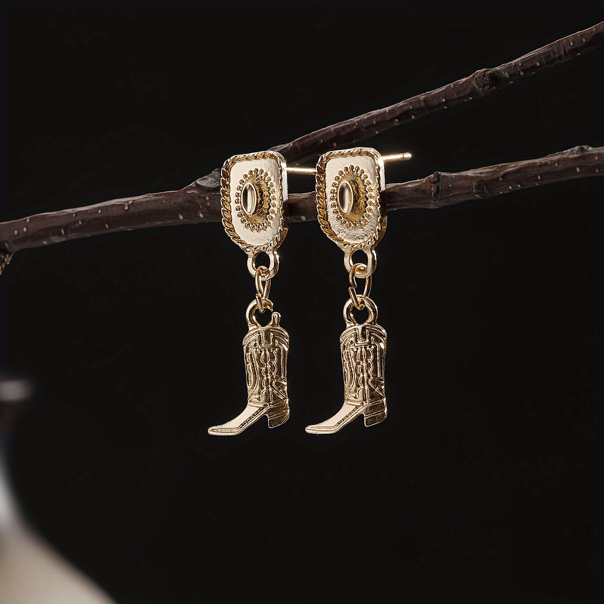 1 Pair Of European/ Western Cowboy Style Alloy Cowboy Hat And Cowboy Boot Stud Earrings For Women, For Daily Wear