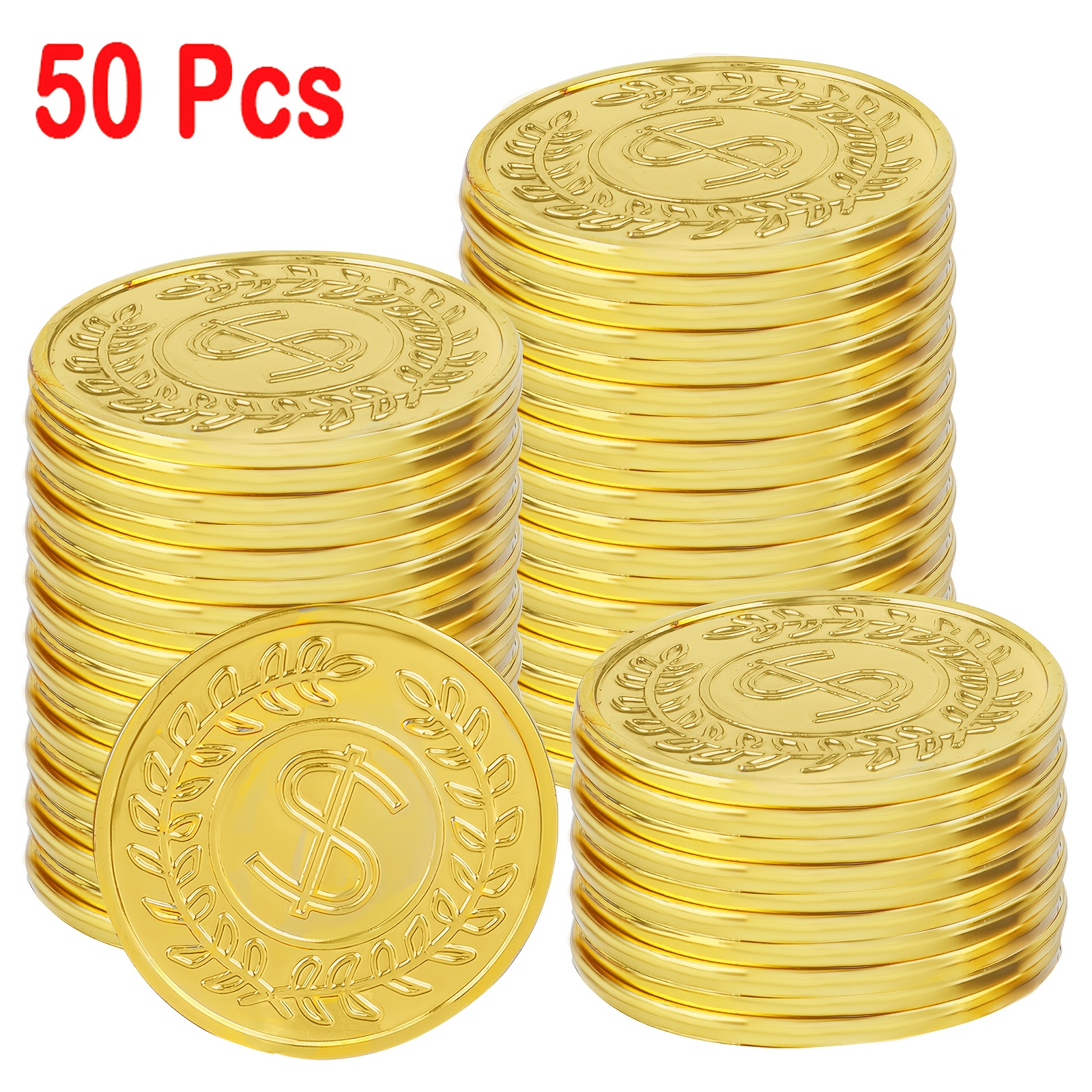 10/50/100pcs Plastic Play | Suitable For Party Favors, Treasure Hunt Games, And Party Supplies - Brand: Valporia, Color: Golden