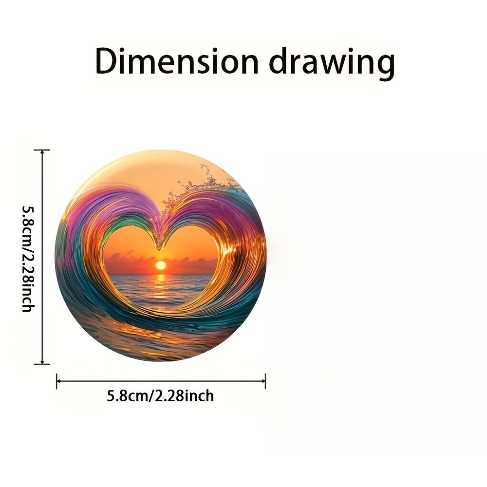 1pc Heart And Waves Round Durable Magnet, High-quality Printing, Suitable For Refrigerator, Whiteboard, Cabinet, And Storage Cabinet Decoration, Or Office Decor