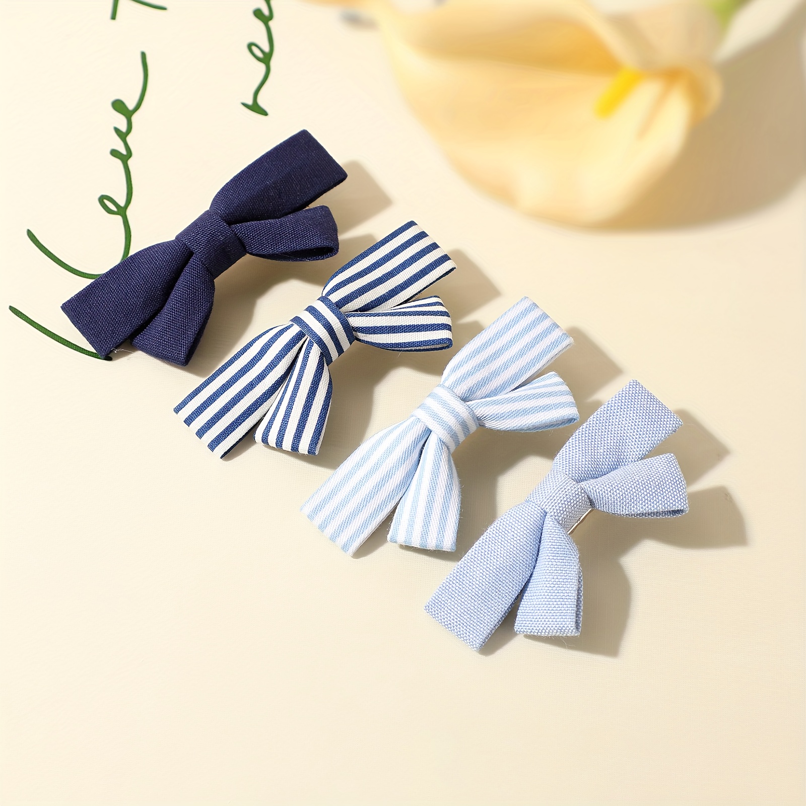 4pcs Women's Fabric Bow Hair Clips Back To School Side Clip Side Clip Pigtail Academy Style Headwear