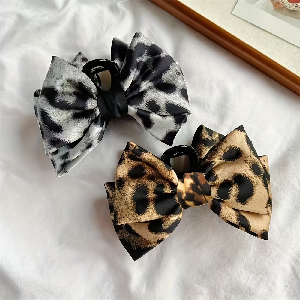 

1pc Of Women's Large High-end Leopard Print Bow Hair Clip, Hair Accessory.