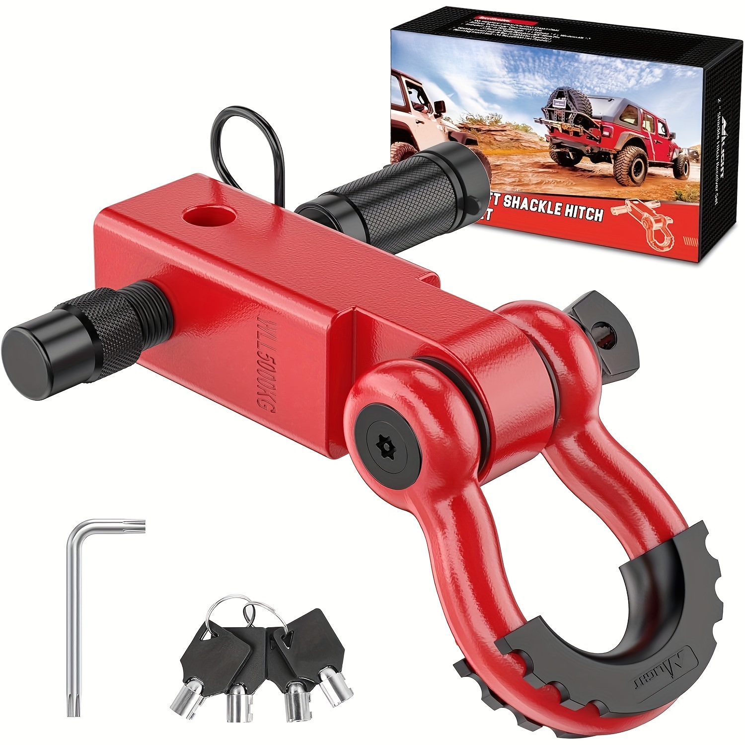 Anti-theft Shackle Hitch Receiver 2inch 45000 Lbs Breaking Strength 3/ 4inch Anti-theft D Ring Shackle 5/ 8inch Trailer Hitch Lock Pin Heavy Duty Solid Towing Kit For (red)for Fathers Day Gifts