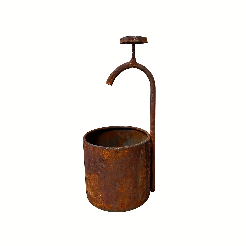 E-shop rostiger Hahn-Pflanztopf, Metall-Pflanztopf im Landhausstil, rostiger Blumentopf für die Gartendekoration, Garten-Terrassen-Vorlaube Geschenk