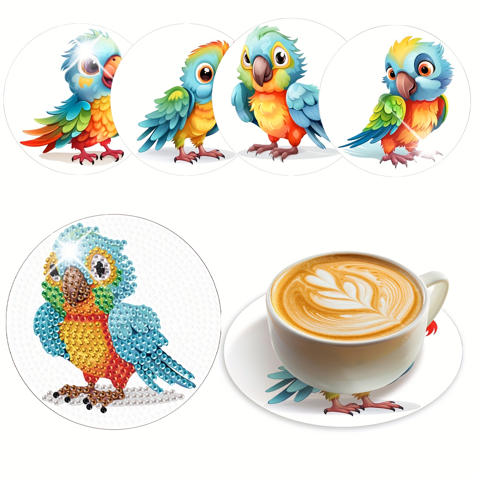 

4pcs Diamond Art Painting Coaster Kit, Diy Parrot Diamond Art Painting Coaster, Non Slip Coaster, Diy Diamond Art Painting Kit For Adults, Christmas New Year Birthday Gift