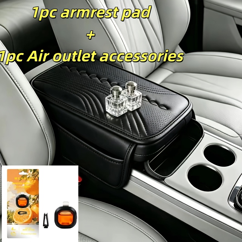 TEMU Car Armrest Box Pad Set (1pc Armrest Pad + 1pc Air Vent Accessory), Pu Leather Storage Pad, Multiple Colors