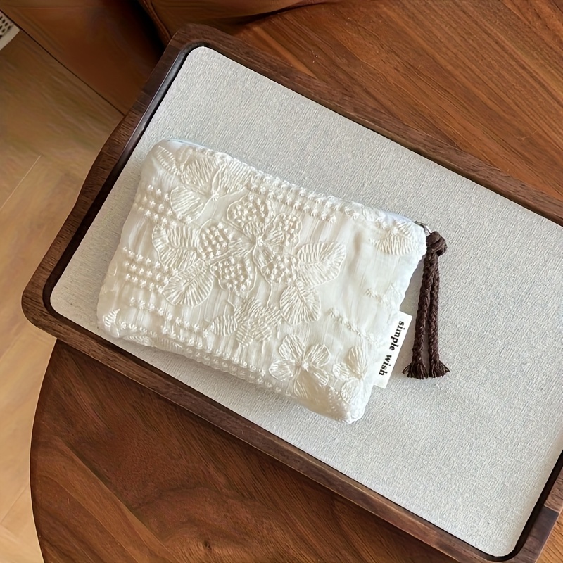 Image of 1pc Su Xi Cloth Bag, Vintage Lace Embroidered Lipstick Makeup Bag, Menstrual Pouch, Coin Purse, Earphone Case, Key Pouch, Utility Pouch