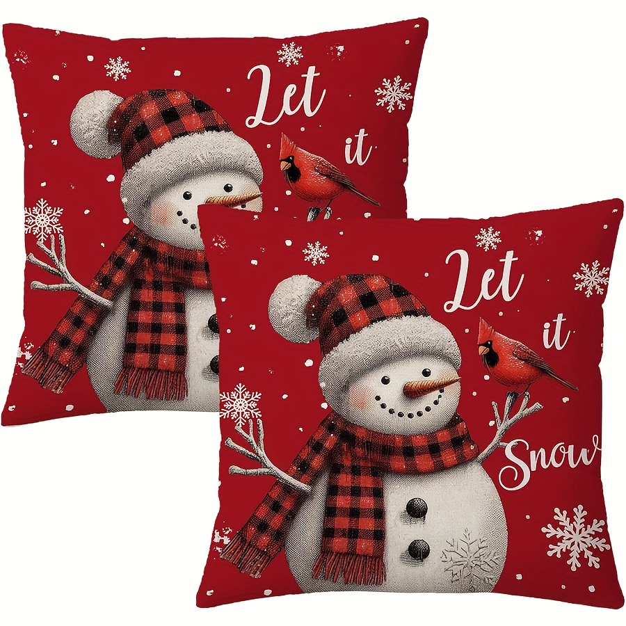 

Country-rustic Christmas Snowman Linen Throw Pillow Covers, 2-pack Cushion Cases With Zipper For Room Types, Machine Washable Snowman & Design, Seasonal Home Decor