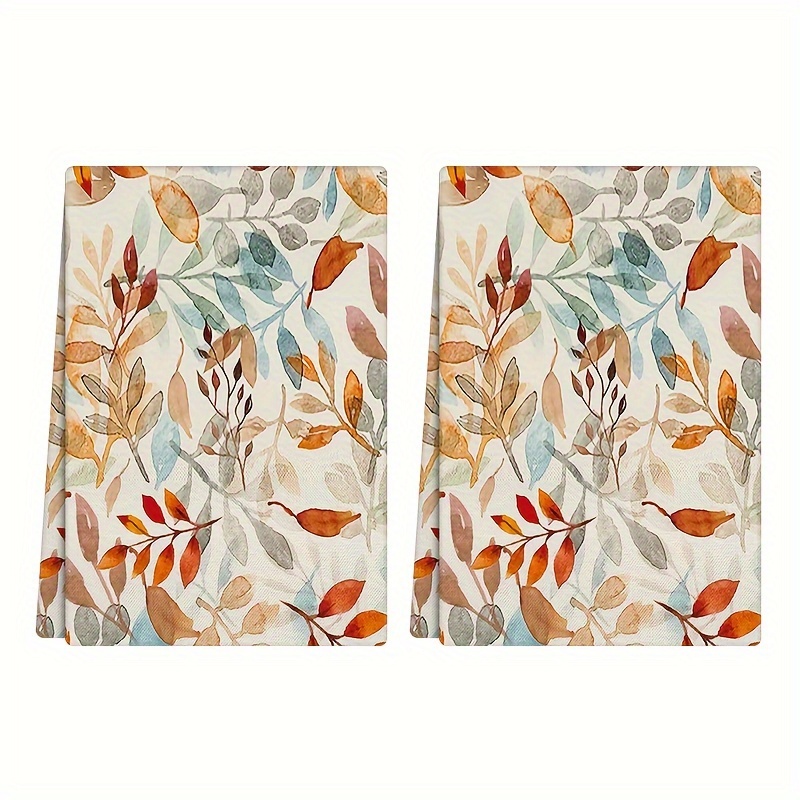 

2pcs Autumn Leaves Floral Pattern Kitchen Towels, Rustic Festive Dishcloths, Polyester Home Cleaning Cloths For Fall Celebrations, Kitchen Cleaning Supplies, Kitchen Decors