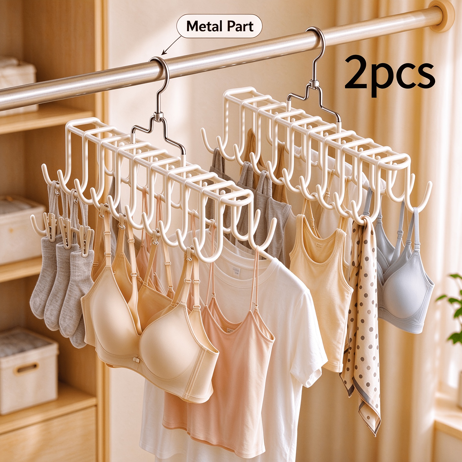 TEMU 2pcs Multi-hook Hanger Suitable For Yoga Vests And Underwear, A Non-slip Clothing Storage Solution For Home Or Dorm Rooms