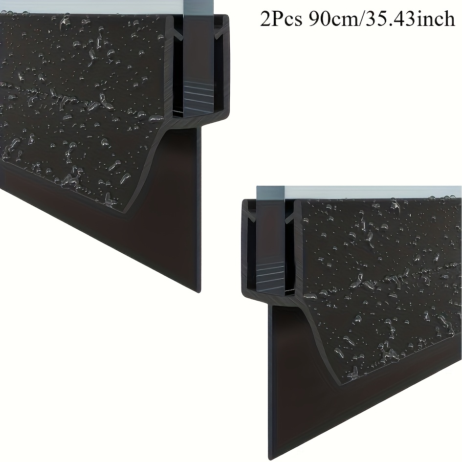 Image of 2pcs 90.12cm Black Shower Door Seals With 2 Soft Edges, Suitable For 4-6mm Glass With 23mm Under The Door, Packaged In A Cardboard Box.