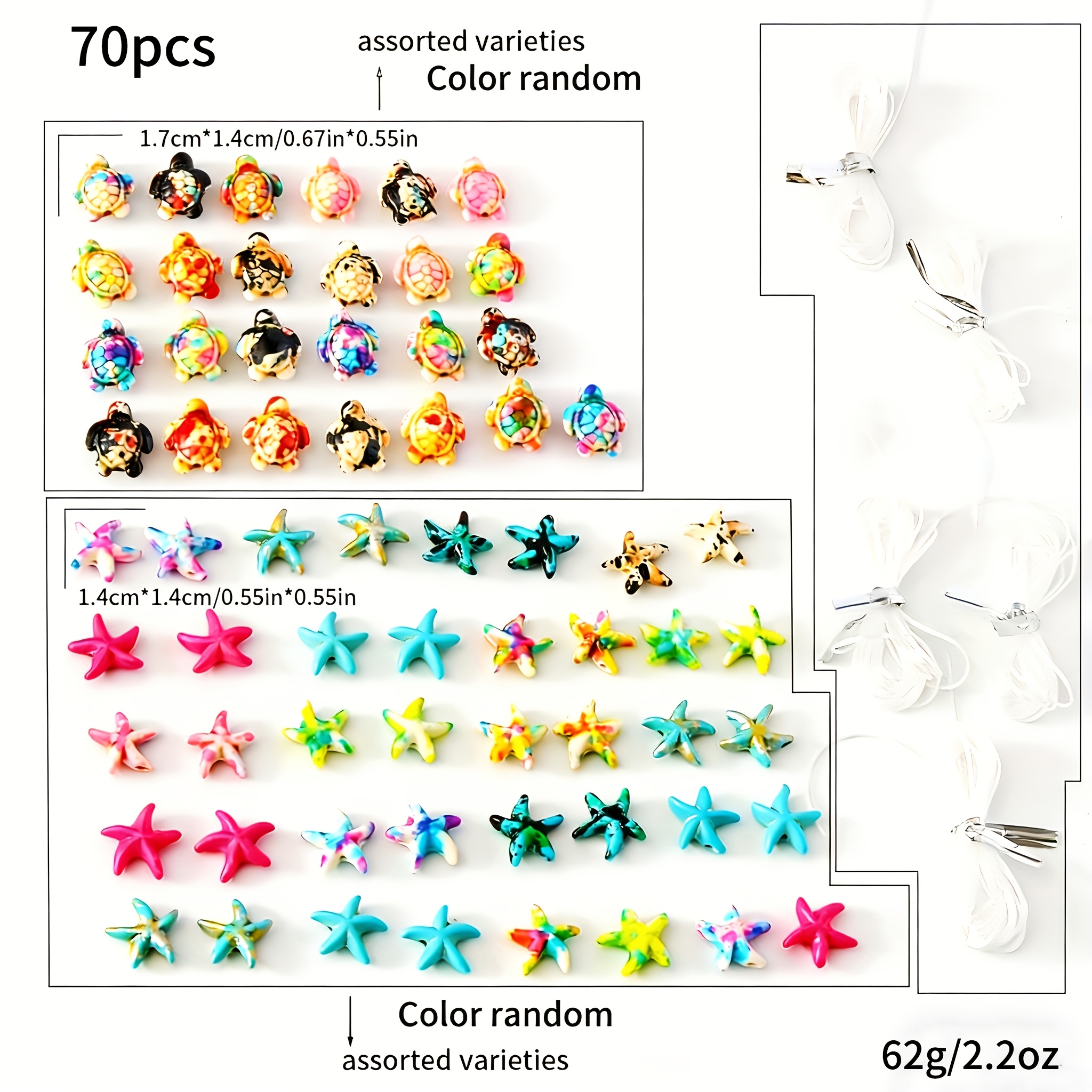 Image of 28pcs/70pcs Marine Style Bead Kit Mixed Turtle/starfish/shell/stringing Line Handmade Colorful 3d Shaping Multicolor Gradient Jewelry Craft Material Pack Bracelet Necklace Additions Random Colors